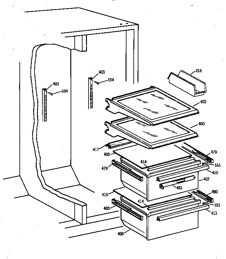 GE TFX22QRBAAA fresh food section diagram