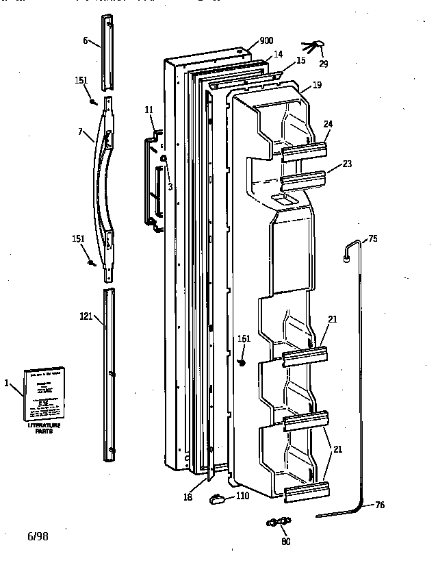 GE TFX22QRBAWW freezer door diagram