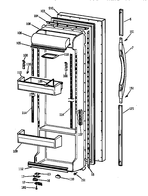 GE TFX22QRBAWW fresh food door diagram