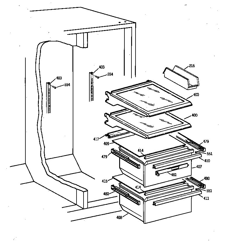GE TFX22QRBAWW fresh food section diagram