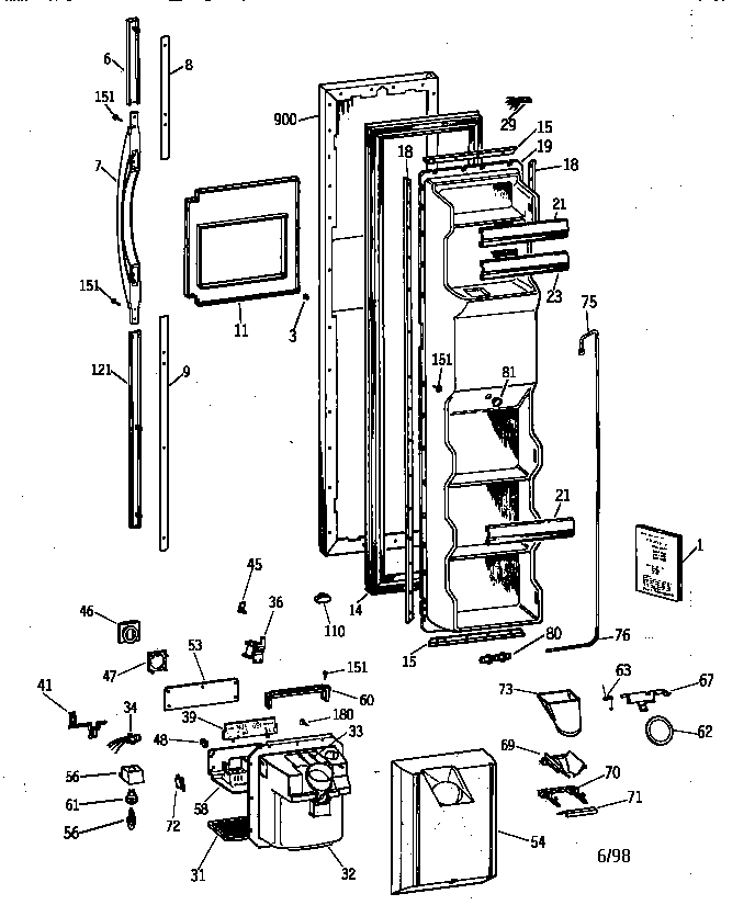 GE TFX25CRBABB freezer door diagram
