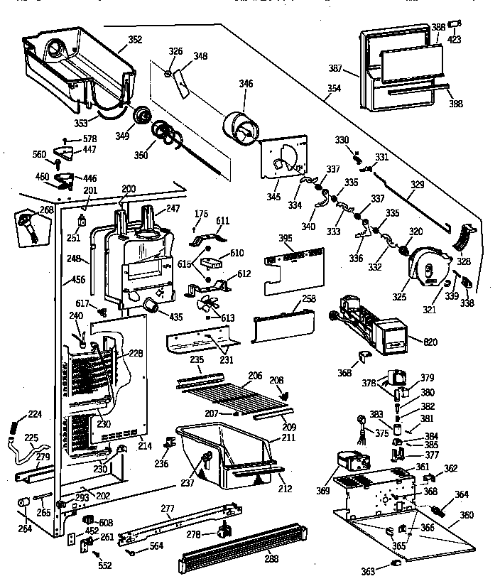 GE TFX25CRBABB freezer section diagram