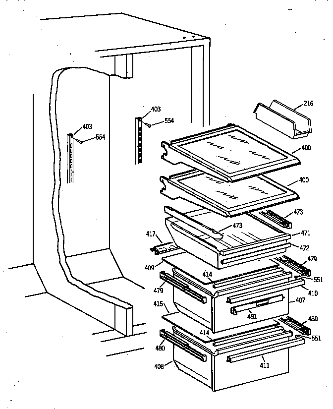 GE TFX25CRBABB fresh food section diagram
