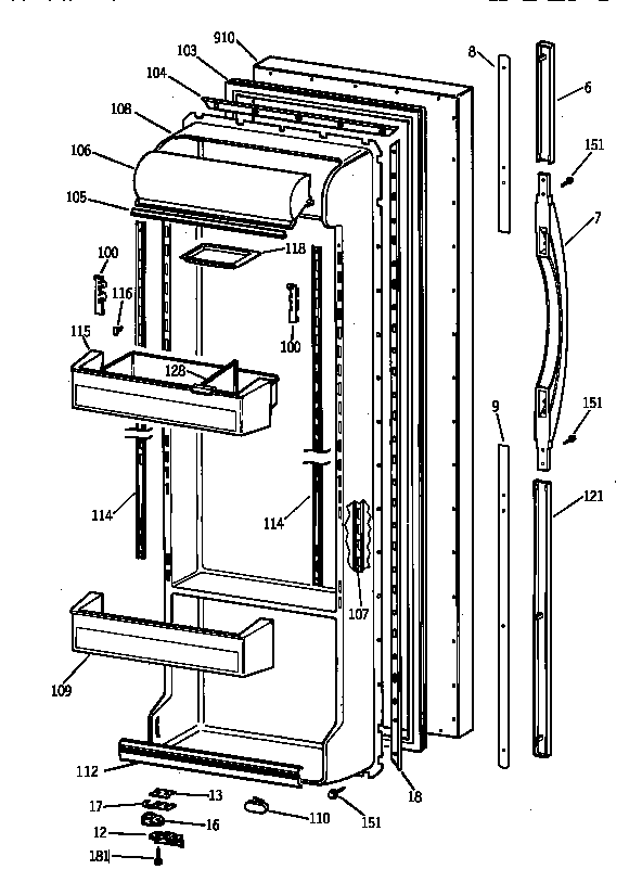 GE TFX25CRBAWW fresh food door diagram