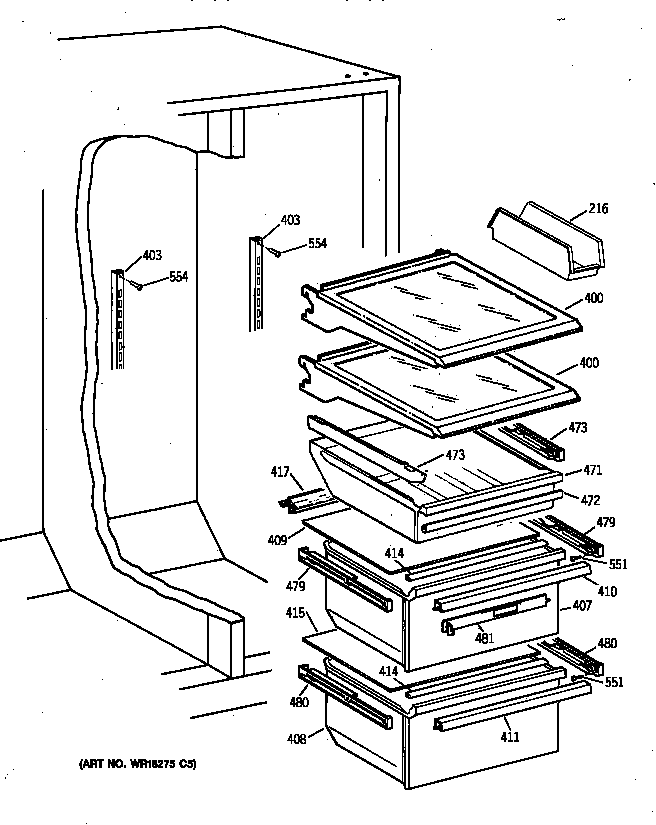 GE TFX25CRBAWW fresh food section diagram