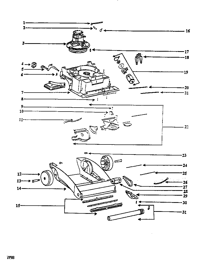 Eureka 2450DT nozzle and motor assembly diagram