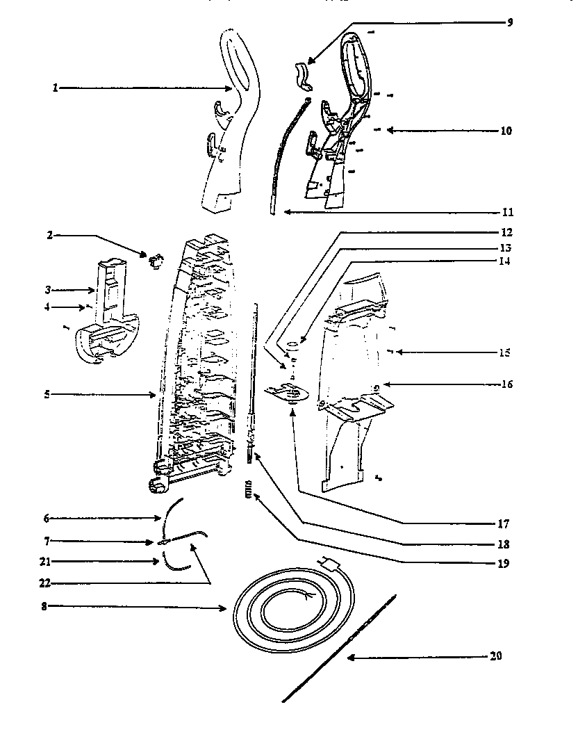 Eureka 2450DT handle and bag housing diagram