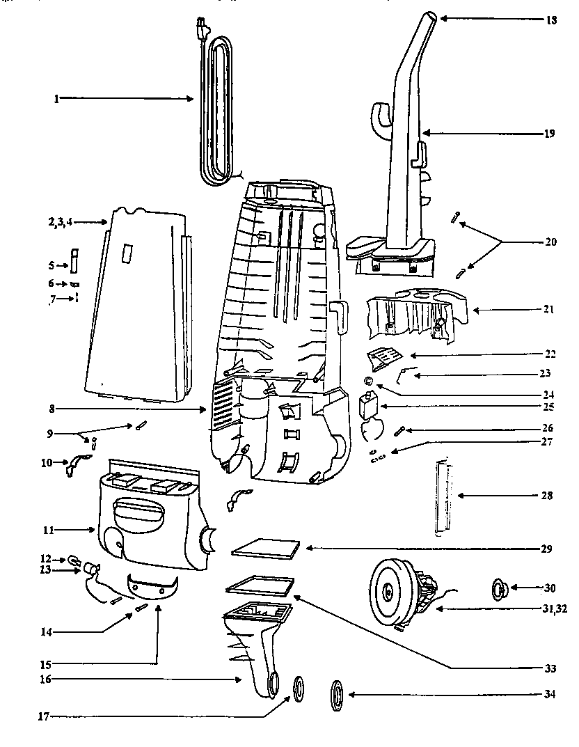 Eureka 4372AT handle and bag housing diagram