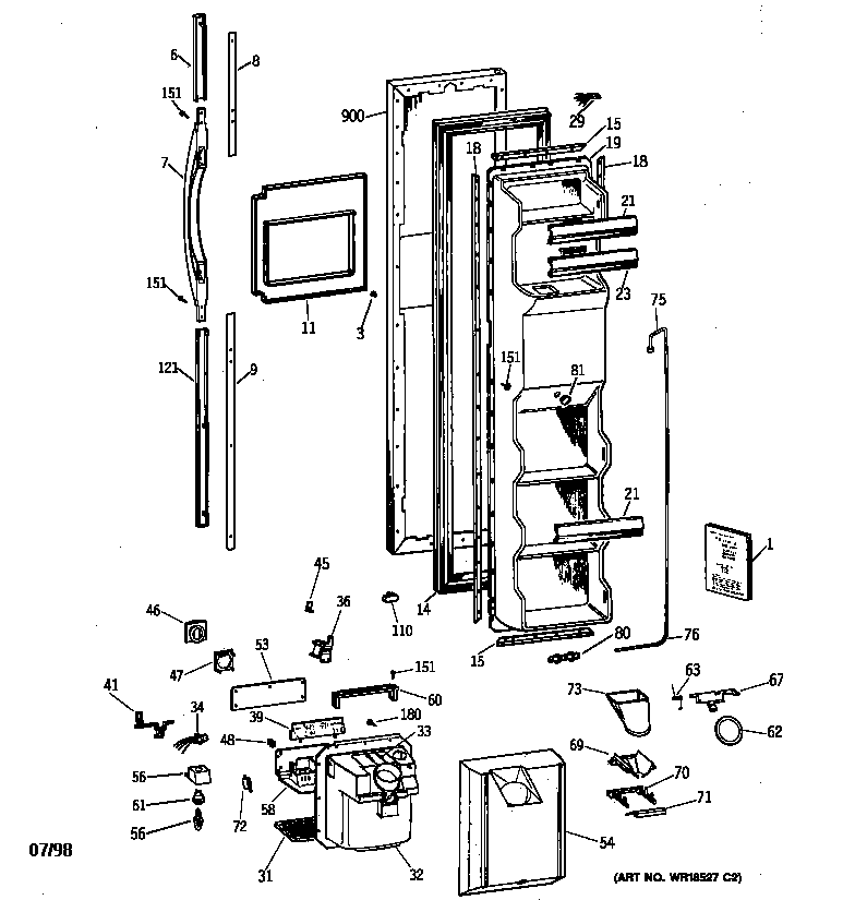 GE TFX25ARBAAA freezer door diagram