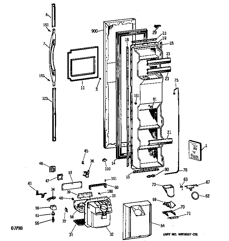 GE TFX25JRBAAA freezer door diagram