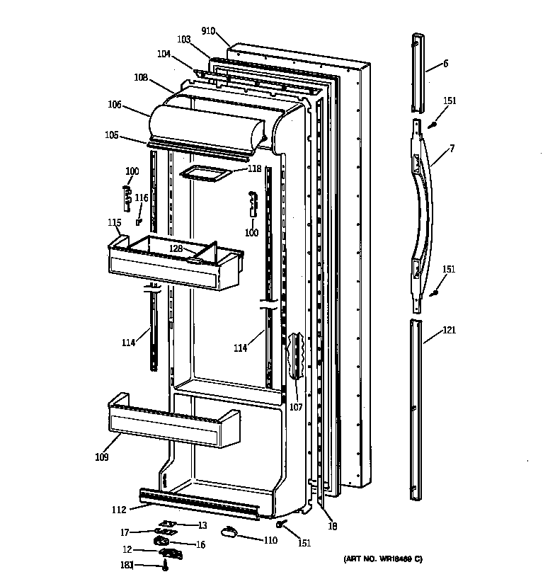 GE TFX25JRBAAA fresh food door diagram