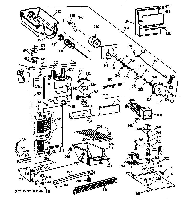 GE TFX25JRBAAA freezer section diagram