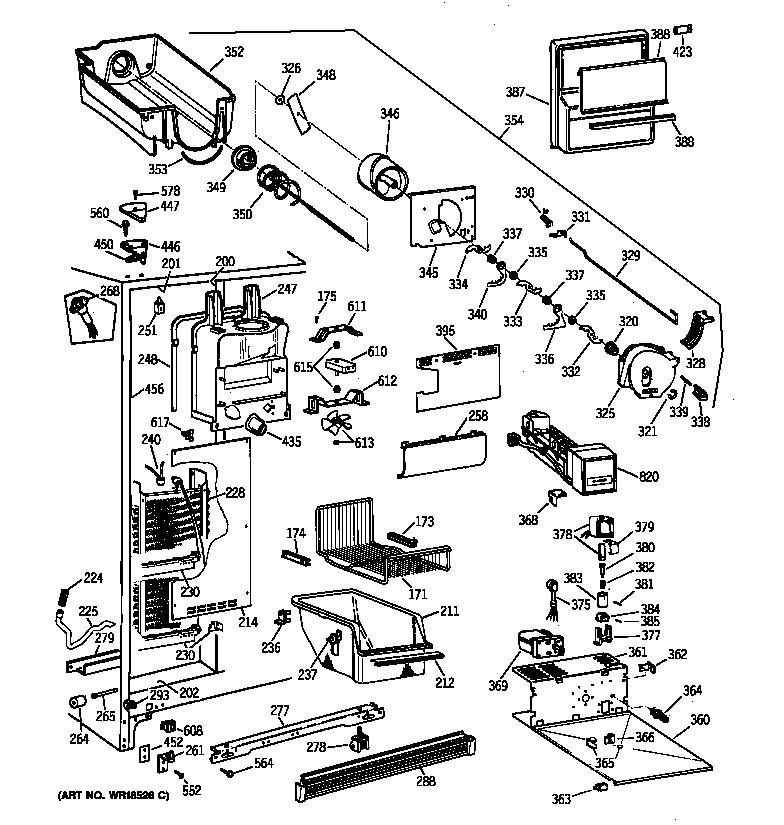 GE TFX25PRBABB freezer section diagram