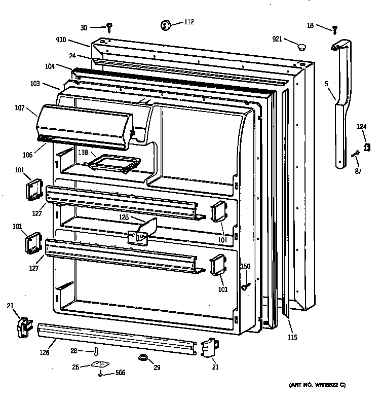GE TBX21AABJRAA fresh food door diagram