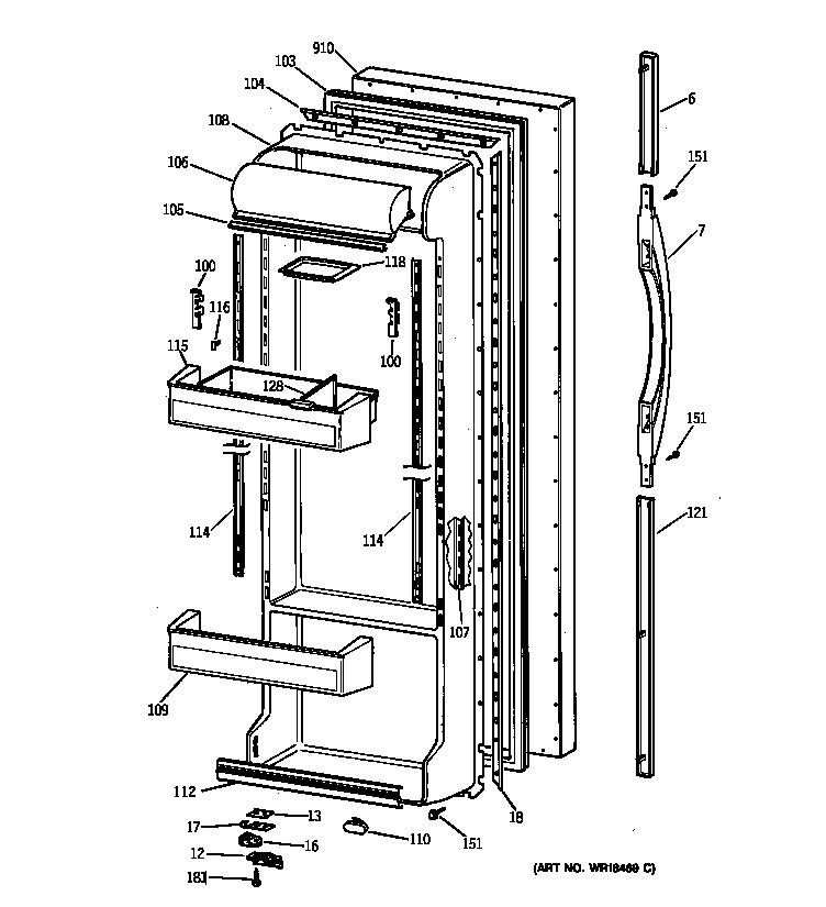 GE TFX22ZPBAAA fresh food door diagram