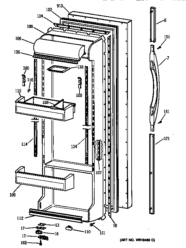 GE TFX22ZPBABB fresh food door diagram