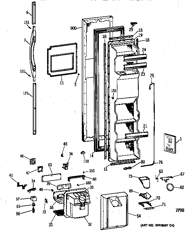GE TFX22ZPBAWW freezer door diagram