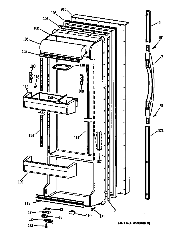 GE TFX22ZPBAWW fresh food door diagram