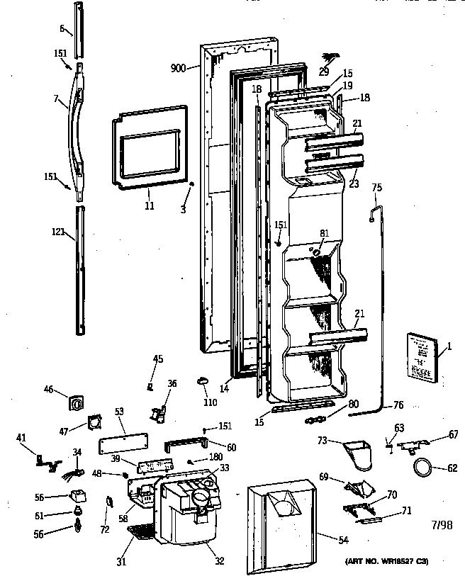GE TFX25ZRBABB freezer door diagram