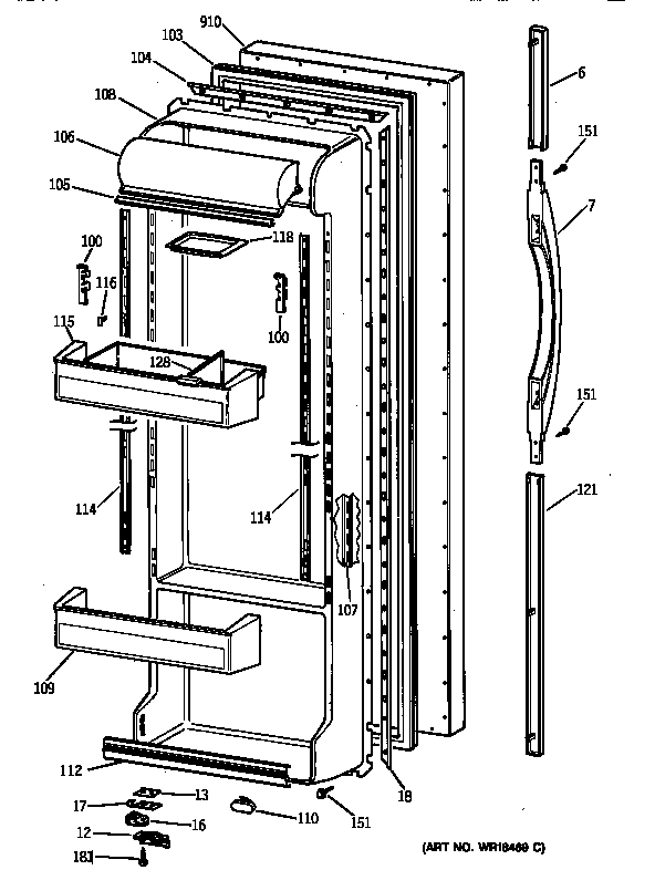 GE TFX25ZRBABB fresh food door diagram