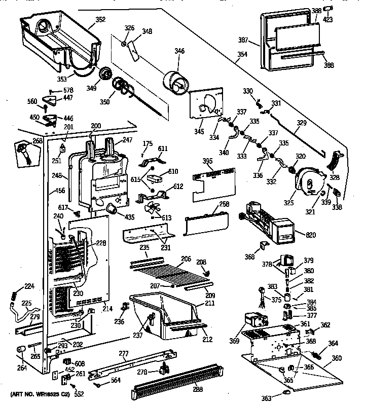 GE TFX25ZRBABB freezer section diagram