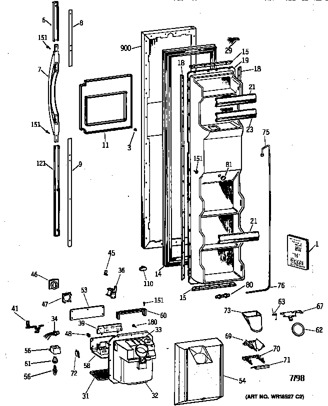 GE TFX25PPBAAA freezer door diagram