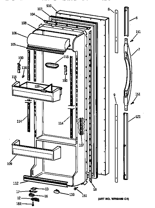 GE TFX25PPBAAA fresh food door diagram