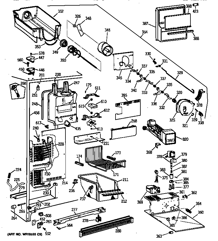 GE TFX25PPBAAA freezer section diagram