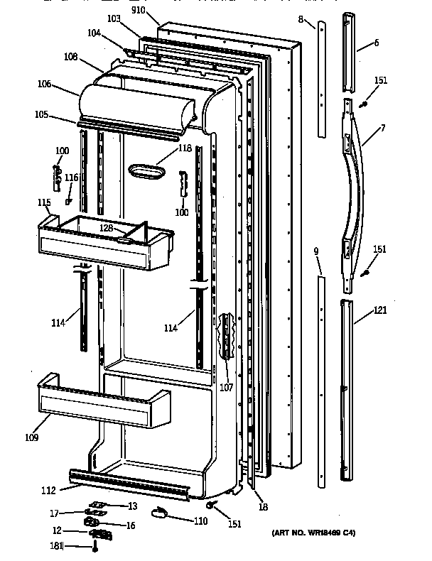 GE TFX25PPBABB fresh food door diagram