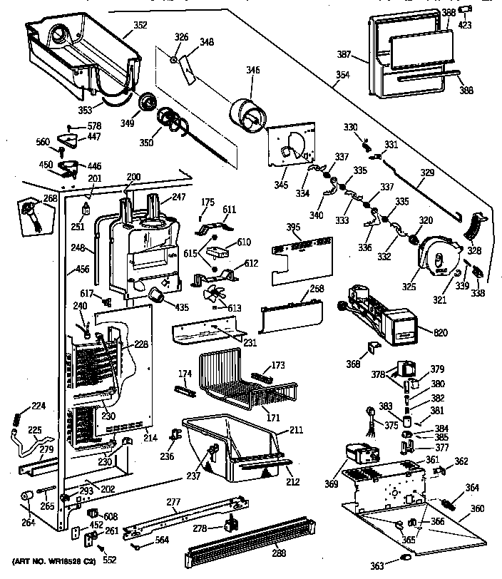 GE TFX25PPBABB freezer section diagram