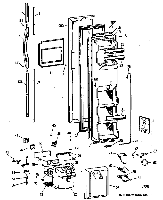 GE TFX25PPBAWW freezer door diagram