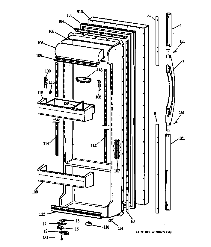 GE TFX25PPBAWW fresh food door diagram
