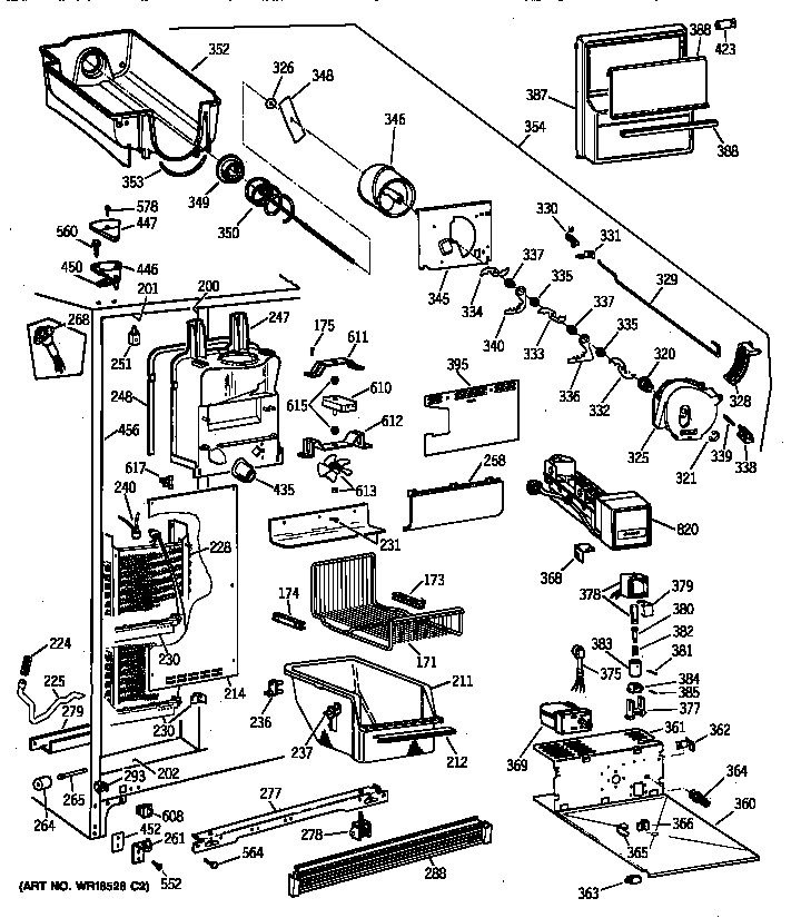 GE TFX25PPBAWW freezer section diagram