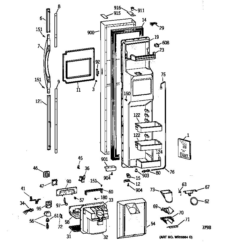 GE TFX28PBBAAA freezer door diagram