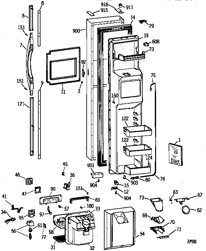 GE TFX28PBBAWW freezer door diagram