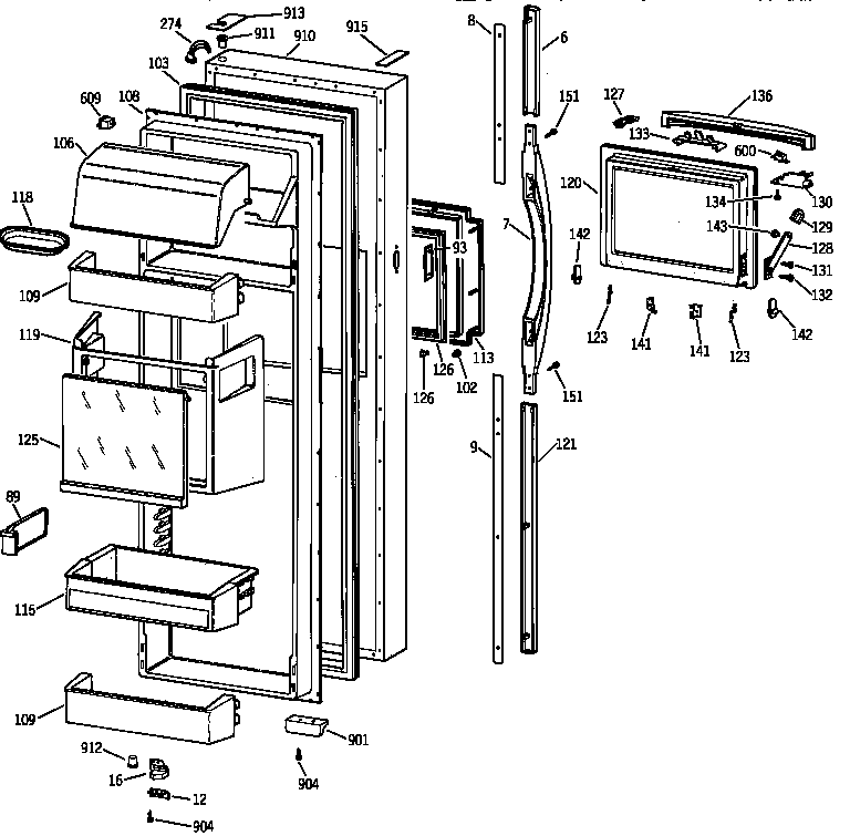 GE TFX28PBBAWW fresh food door diagram