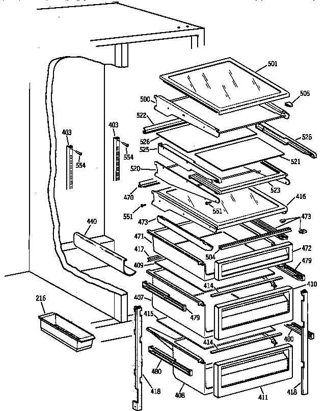 GE TFX28PBBAWW fresh food shelves diagram