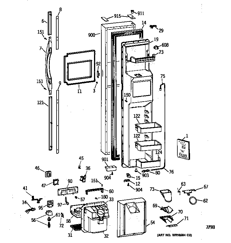 GE TFX30PBBAAA freezer door diagram