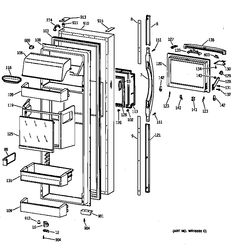 GE TFX30PBBAAA fresh food door diagram