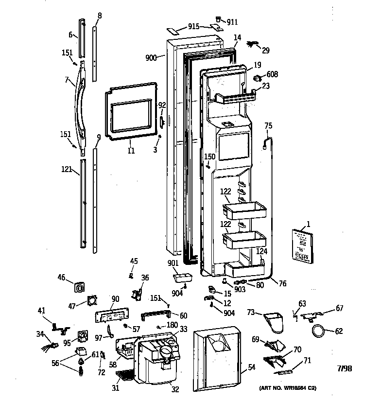 GE TFX30PBBAWW freezer door diagram