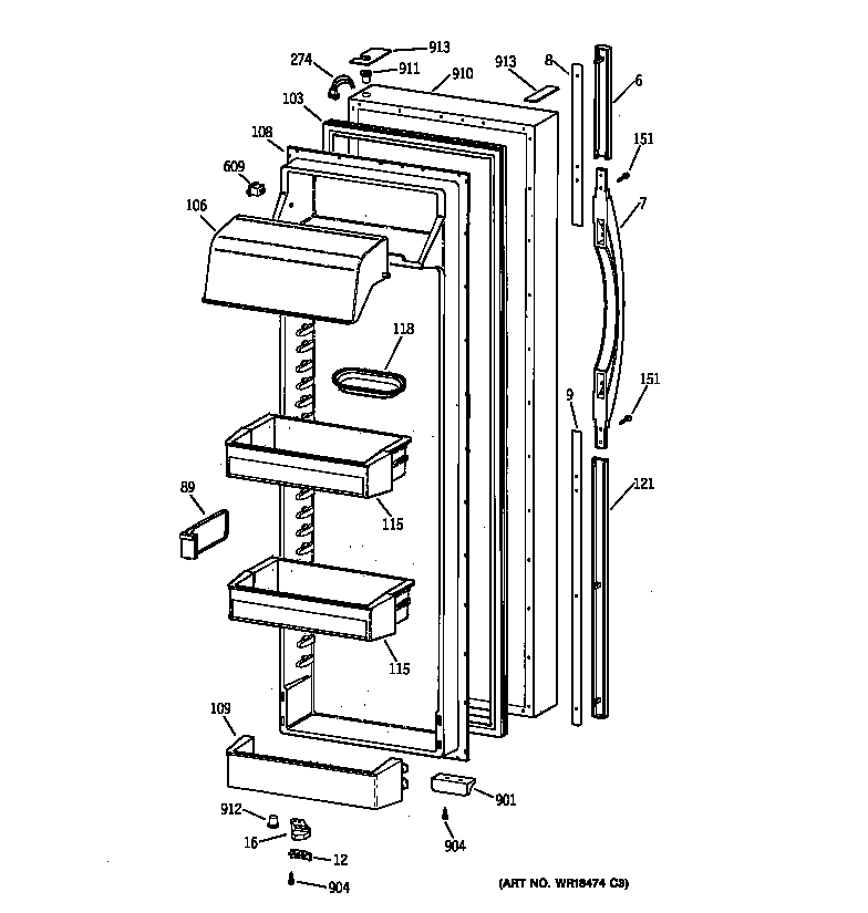 GE TFX30PPBABB fresh food door diagram