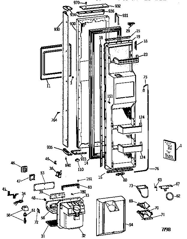 GE TPX21BRBABB freezer door diagram