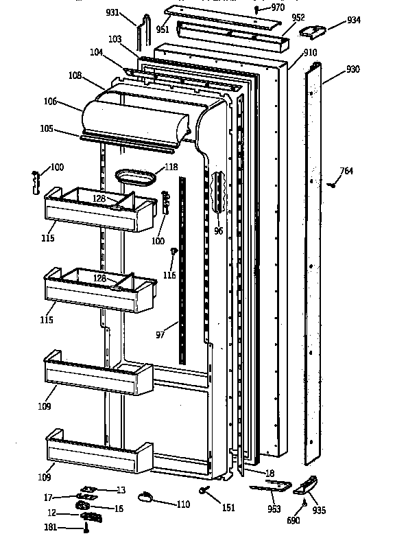 GE TPX21BRBABB fresh food door diagram