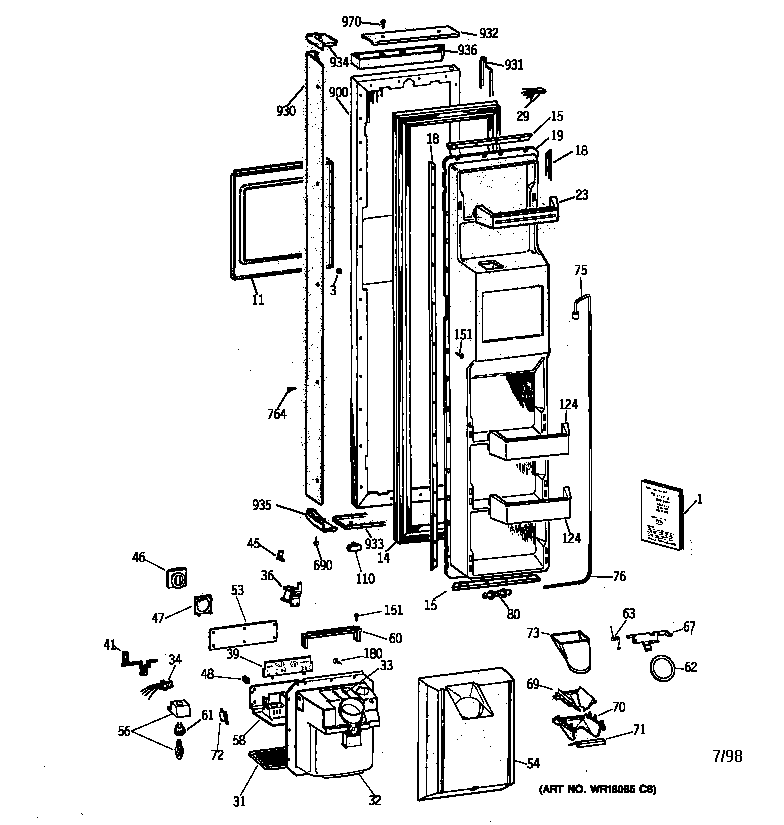 GE TPX21BRBAWW freezer door diagram