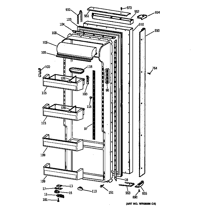 GE TPX21BRBAWW fresh food door diagram