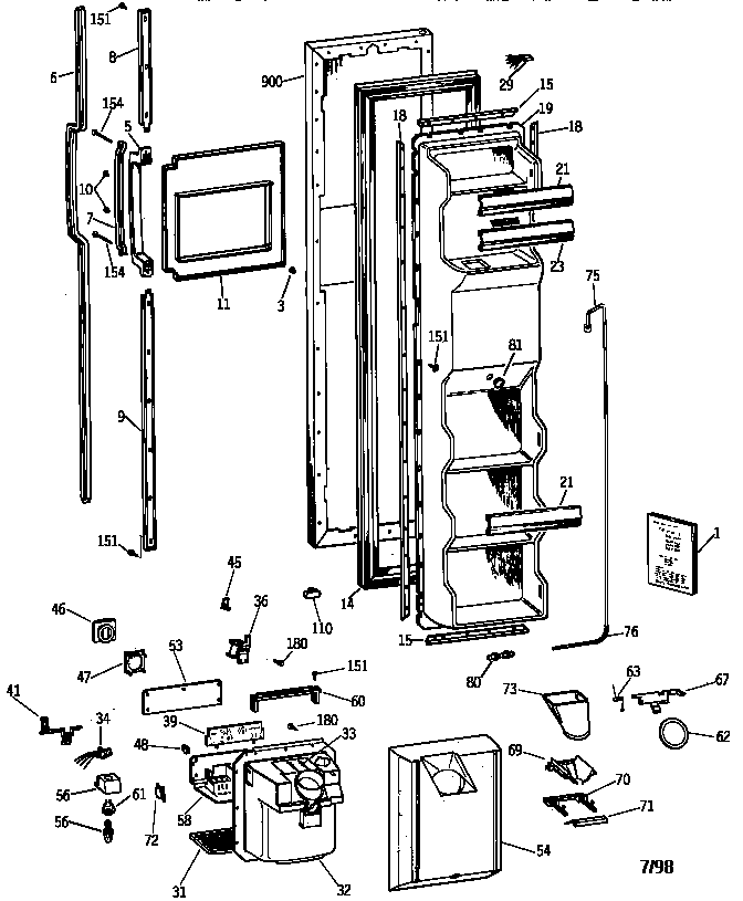 GE TFX25VPAAAA freezer door diagram