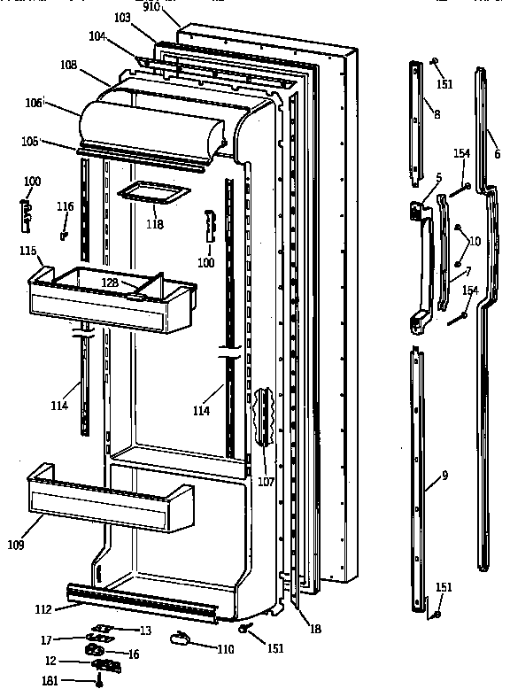 GE TFX25VPAAAA fresh food door diagram