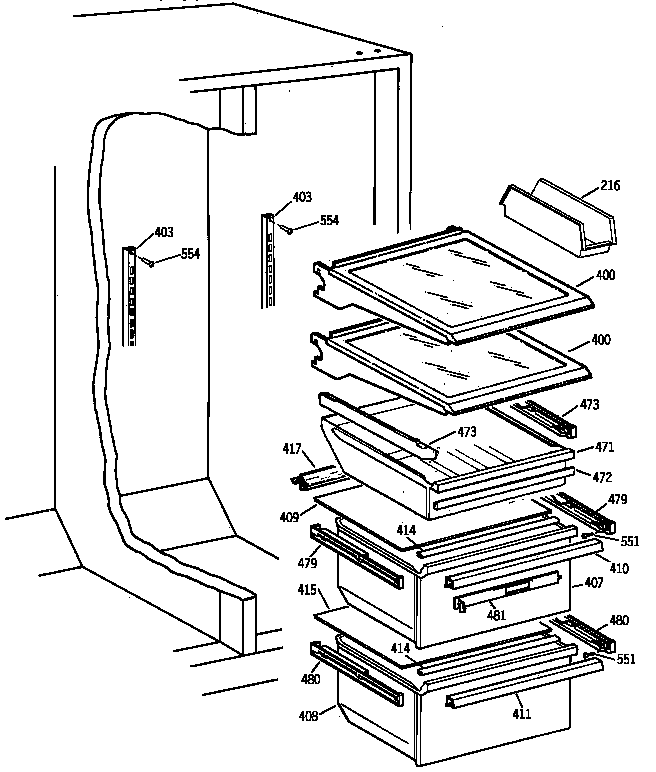 GE TFX25VPAAAA fresh food section diagram