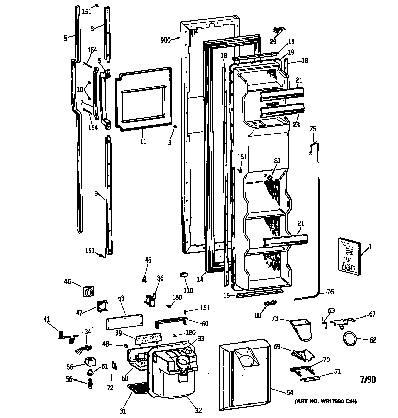 GE TFX25VPAAWW freezer door diagram