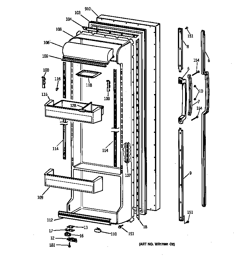 GE TFX25VPAAWW fresh food door diagram